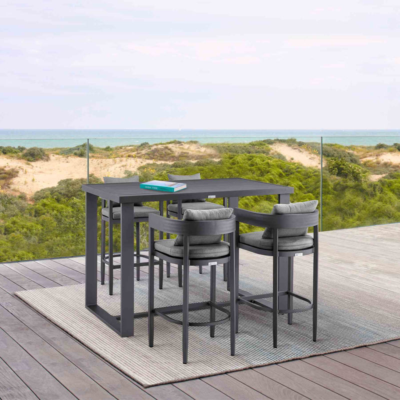 Menorca Outdoor Patio Counter Height Bar Stool in Aluminum with Gray Cushions - Furniture City (CA)l
