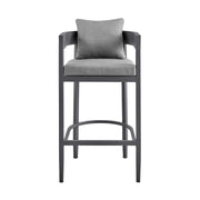Menorca Outdoor Patio Counter Height Bar Stool in Aluminum with Gray Cushions - Furniture City (CA)l