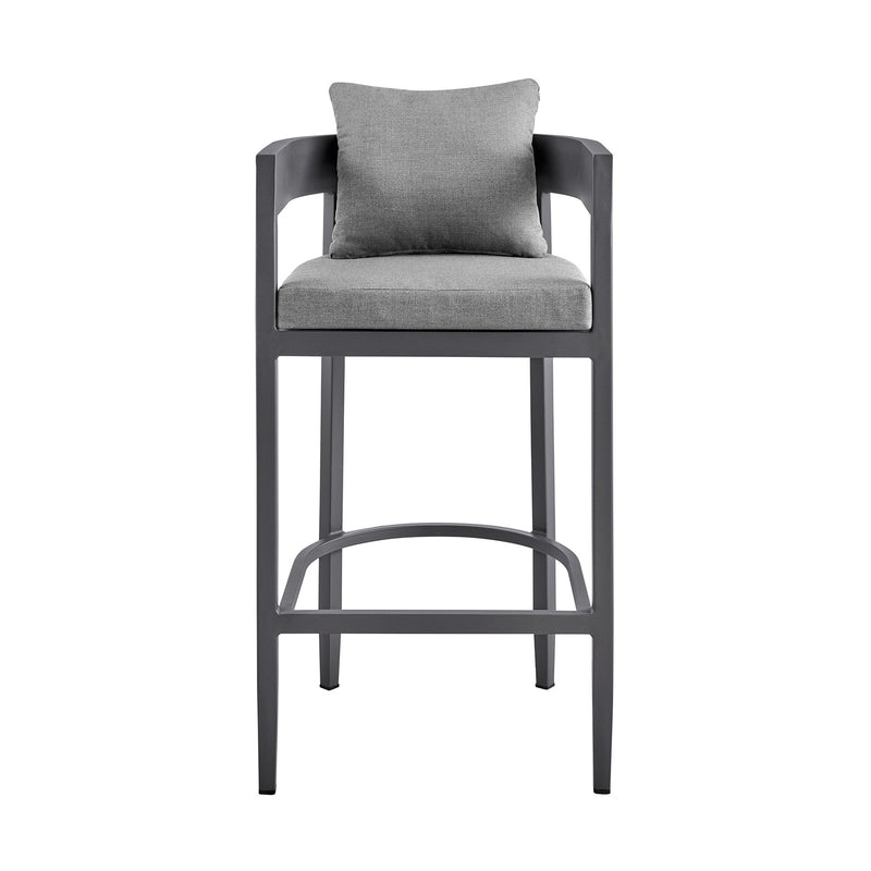 Menorca Outdoor Patio Counter Height Bar Stool in Aluminum with Gray Cushions - Furniture City (CA)l
