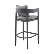 Menorca Outdoor Patio Counter Height Bar Stool in Aluminum with Gray Cushions - Furniture City (CA)l