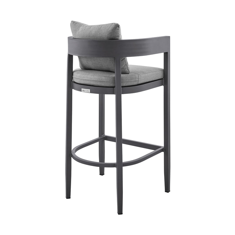 Menorca Outdoor Patio Counter Height Bar Stool in Aluminum with Gray Cushions - Furniture City (CA)l
