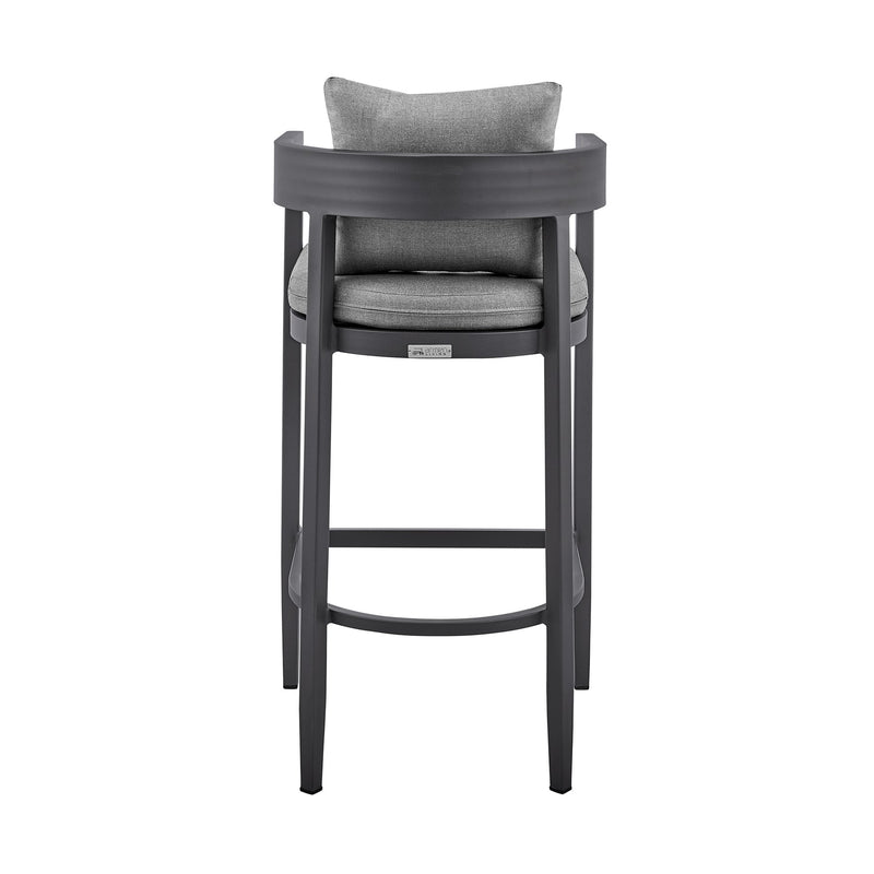 Menorca Outdoor Patio Counter Height Bar Stool in Aluminum with Gray Cushions - Furniture City (CA)l