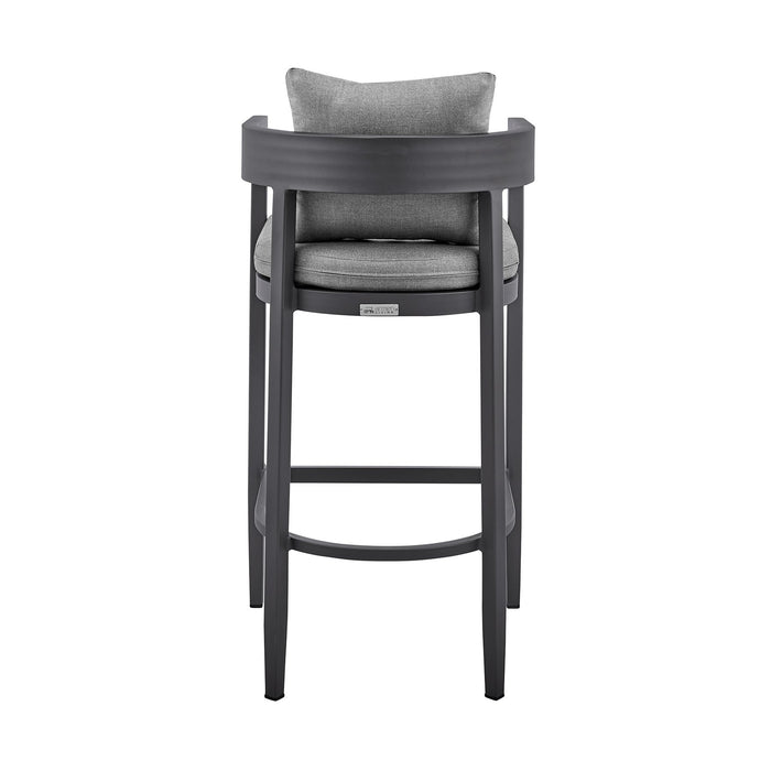 Menorca Outdoor Patio Counter Height Bar Stool in Aluminum with Gray Cushions