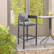 Menorca Outdoor Patio Counter Height Bar Stool in Aluminum with Gray Cushions - Furniture City (CA)l