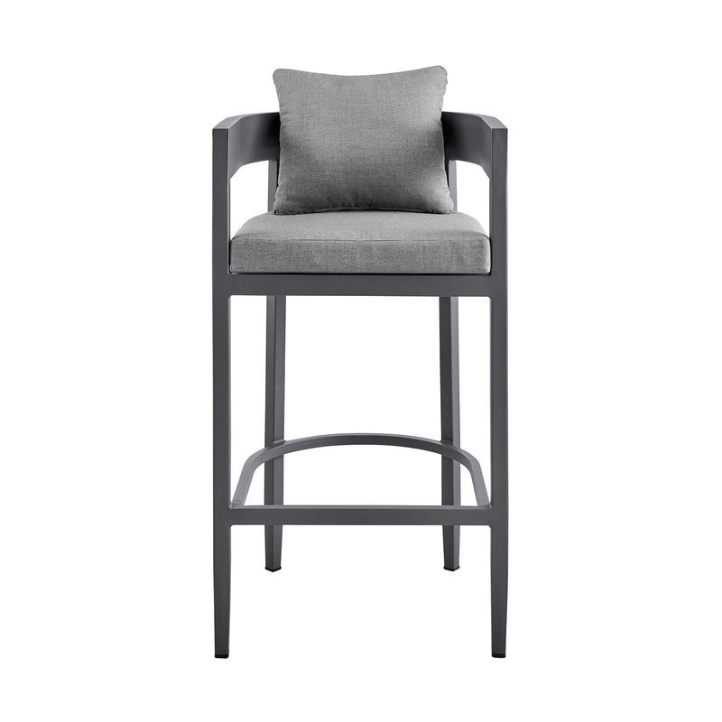 Menorca Outdoor Patio Bar Stool in Aluminum with Gray Cushions - Furniture City (CA)l