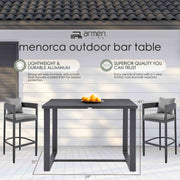 Menorca Outdoor Patio Bar Height Dining Table in Aluminum - Furniture City (CA)l