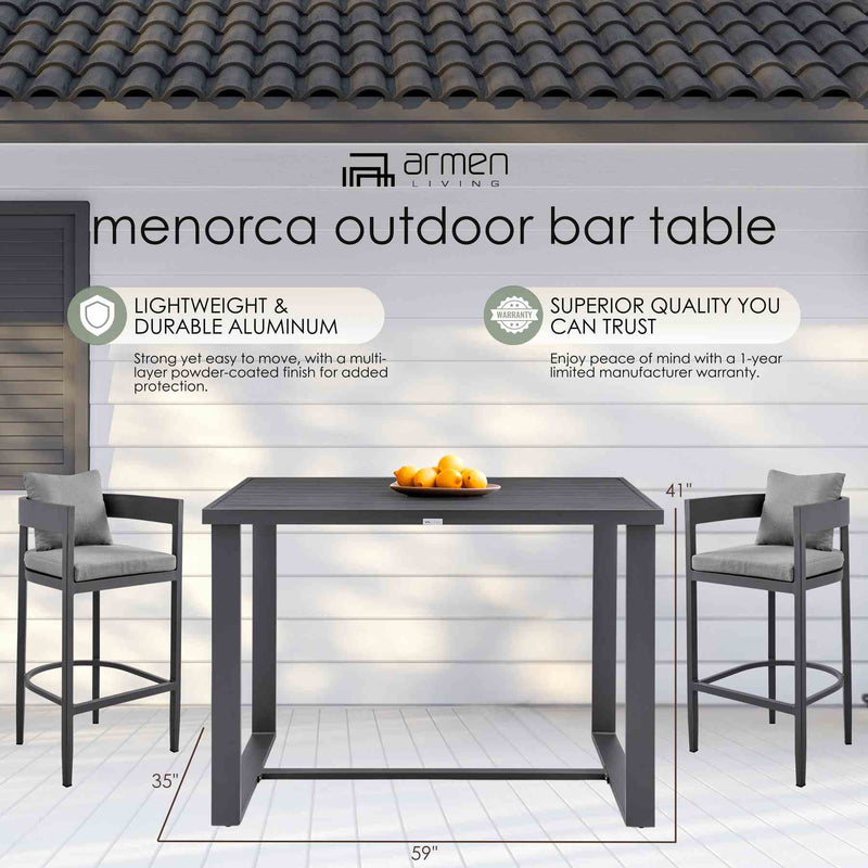 Menorca Outdoor Patio Bar Height Dining Table in Aluminum - Furniture City (CA)l