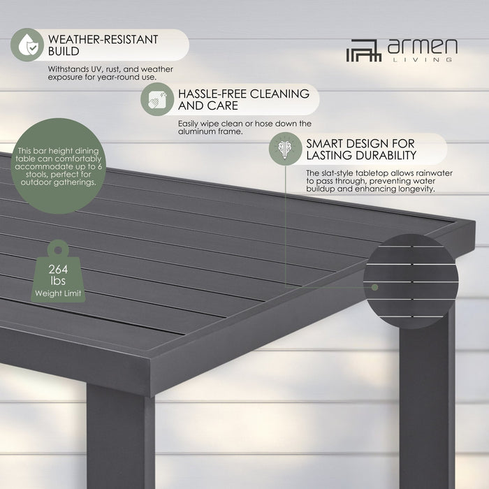 Menorca Outdoor Patio Bar Height Dining Table in Aluminum