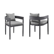 Menorca Outdoor Patio Dining Chairs in Aluminum with Gray Cushions - Set of 2 - Furniture City (CA)l