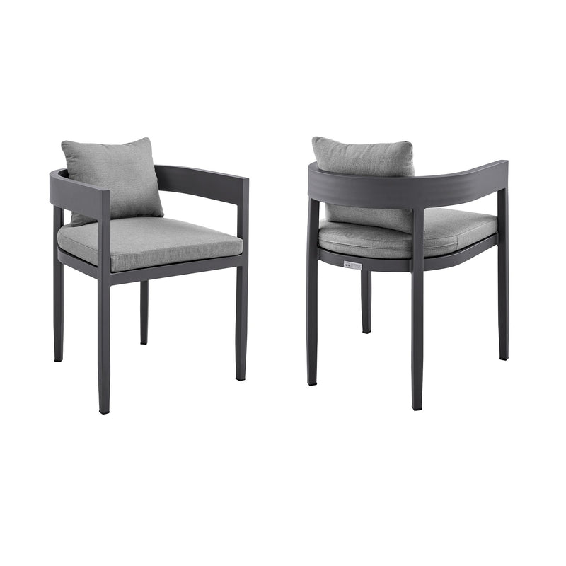 Menorca Outdoor Patio Dining Chairs in Aluminum with Gray Cushions - Set of 2 - Furniture City (CA)l