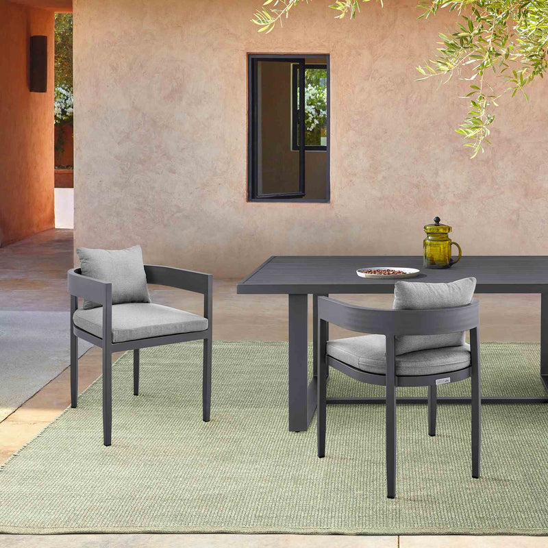 Menorca Outdoor Patio Dining Chairs in Aluminum with Gray Cushions - Set of 2 - Furniture City (CA)l