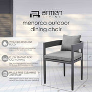Menorca Outdoor Patio Dining Chairs in Aluminum with Gray Cushions - Set of 2 - Furniture City (CA)l