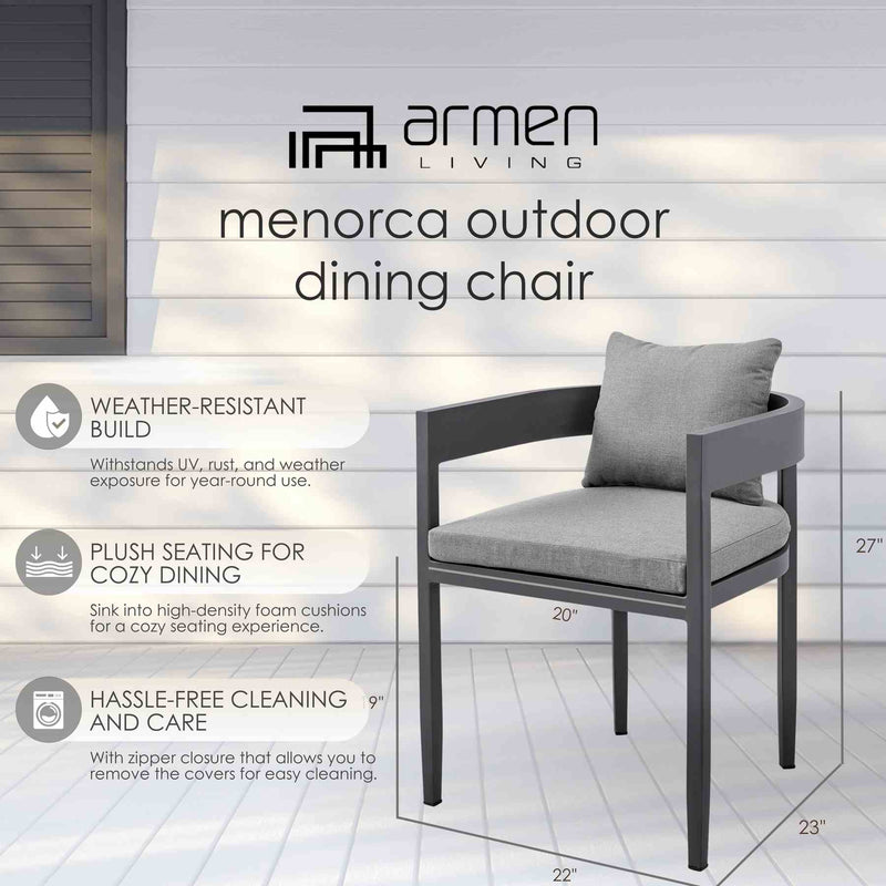 Menorca Outdoor Patio Dining Chairs in Aluminum with Gray Cushions - Set of 2 - Furniture City (CA)l