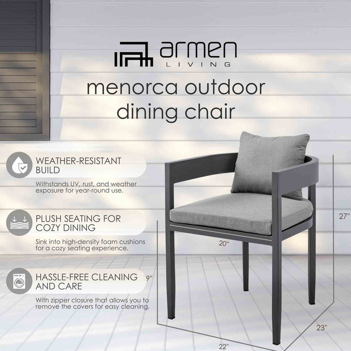 Menorca Outdoor Patio Dining Chairs in Aluminum with Gray Cushions - Set of 2