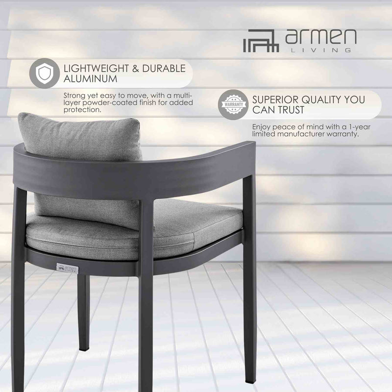 Menorca Outdoor Patio Dining Chairs in Aluminum with Gray Cushions - Set of 2 - Furniture City (CA)l