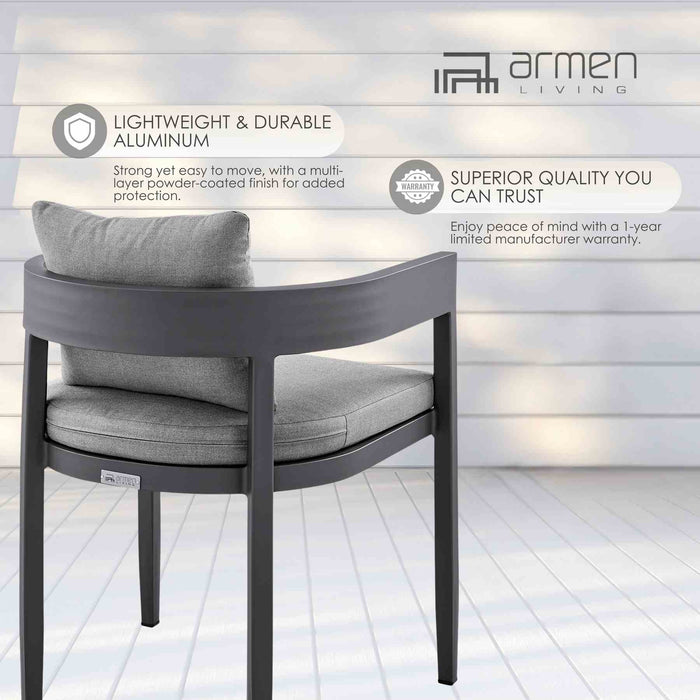Menorca Outdoor Patio Dining Chairs in Aluminum with Gray Cushions - Set of 2