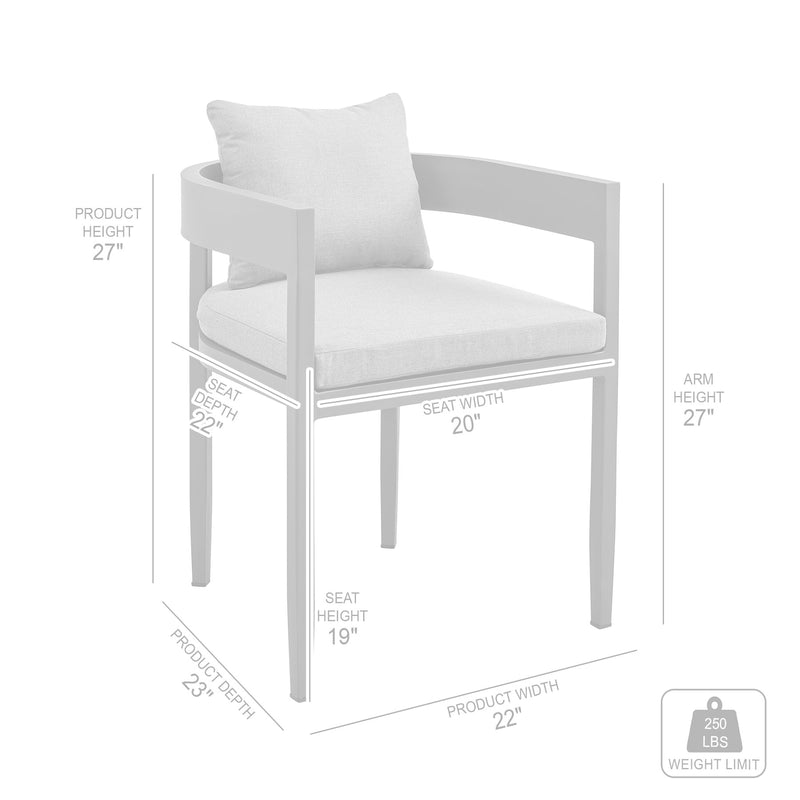 Menorca Outdoor Patio Dining Chairs in Aluminum with Gray Cushions - Set of 2 - Furniture City (CA)l