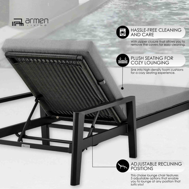 Menorca Outdoor Patio Adjustable Chaise Lounge Chair in Aluminum with Gray Cushions - Furniture City (CA)l