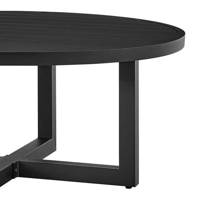 Menorca Outdoor Patio Round Coffee Table in Black Aluminum