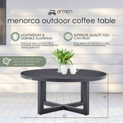 Menorca Outdoor Patio Round Coffee Table in Black Aluminum - Furniture City (CA)l