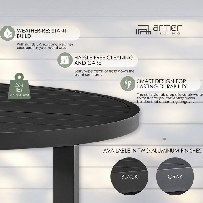 Menorca Outdoor Patio Round Coffee Table in Black Aluminum