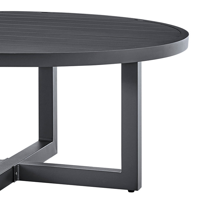 Menorca Outdoor Patio Round Coffee Table in Gray Aluminum