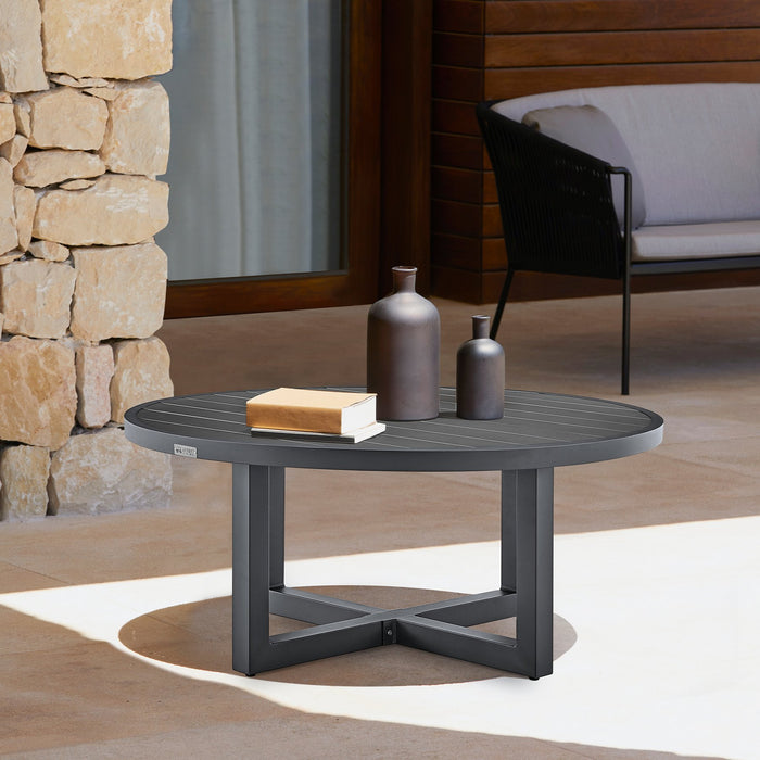 Menorca Outdoor Patio Round Coffee Table in Gray Aluminum
