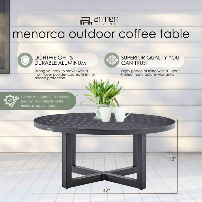 Menorca Outdoor Patio Round Coffee Table in Gray Aluminum