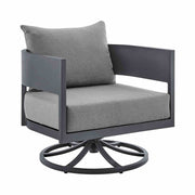 Menorca Outdoor Patio Swivel Rocking Chair in Gray Aluminum with Cushions - Furniture City (CA)l
