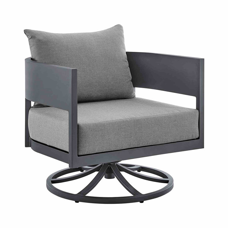Menorca Outdoor Patio Swivel Rocking Chair in Gray Aluminum with Cushions - Furniture City (CA)l