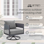 Menorca Outdoor Patio Swivel Rocking Chair in Gray Aluminum with Cushions - Furniture City (CA)l