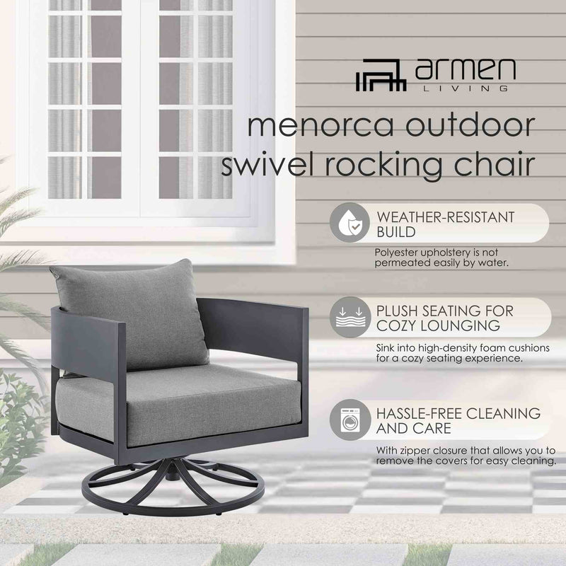 Menorca Outdoor Patio Swivel Rocking Chair in Gray Aluminum with Cushions - Furniture City (CA)l
