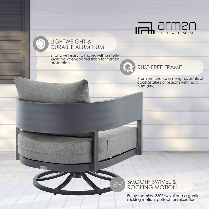 Menorca Outdoor Patio Swivel Rocking Chair in Gray Aluminum with Cushions - Furniture City (CA)l