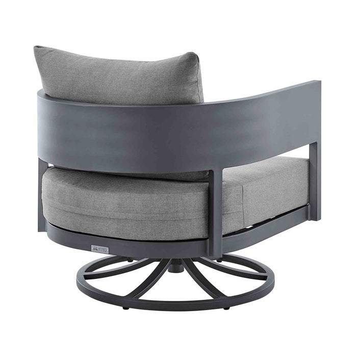 Menorca Outdoor Patio Swivel Rocking Chair in Gray Aluminum with Cushions