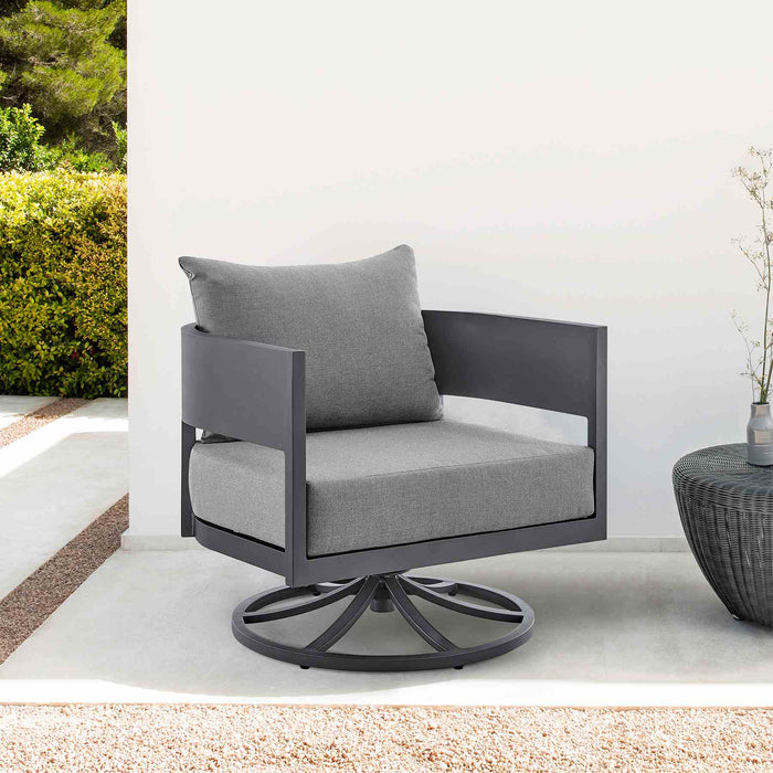 Menorca Outdoor Patio Swivel Rocking Chair in Gray Aluminum with Cushions