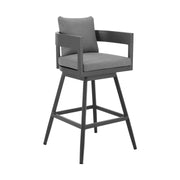 Menorca Outdoor Patio Swivel Counter Stool in Aluminum with Gray Cushions - Furniture City (CA)l