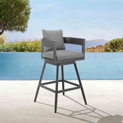 Menorca Outdoor Patio Swivel Counter Stool in Aluminum with Gray Cushions - Furniture City (CA)l