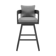 Menorca Outdoor Patio Swivel Counter Stool in Aluminum with Gray Cushions - Furniture City (CA)l