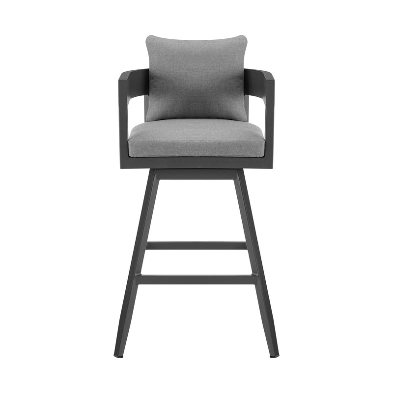 Menorca Outdoor Patio Swivel Counter Stool in Aluminum with Gray Cushions - Furniture City (CA)l