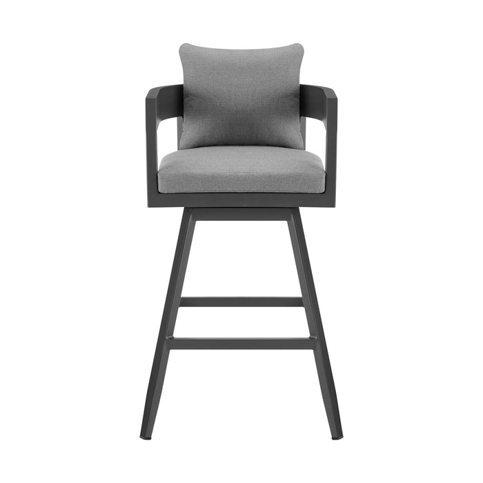 Menorca Outdoor Patio Swivel Counter Stool in Aluminum with Gray Cushions