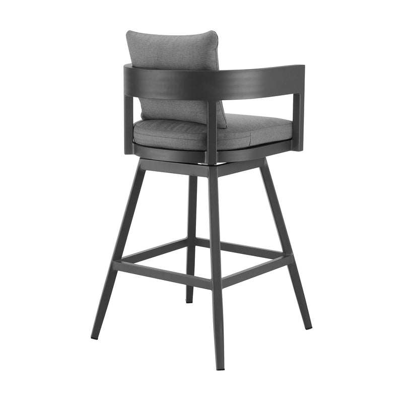 Menorca Outdoor Patio Swivel Counter Stool in Aluminum with Gray Cushions - Furniture City (CA)l