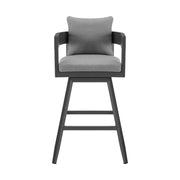 Menorca Outdoor Patio Swivel Bar Stool in Aluminum with Gray Cushions - Furniture City (CA)l