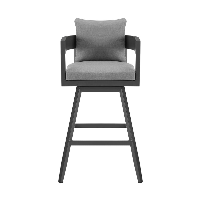 Menorca Outdoor Patio Swivel Bar Stool in Aluminum with Gray Cushions - Furniture City (CA)l