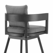 Menorca Outdoor Patio Swivel Bar Stool in Aluminum with Gray Cushions - Furniture City (CA)l