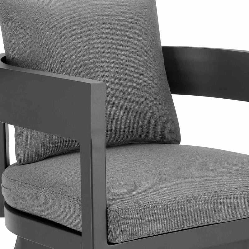 Menorca Outdoor Patio Swivel Bar Stool in Aluminum with Gray Cushions - Furniture City (CA)l