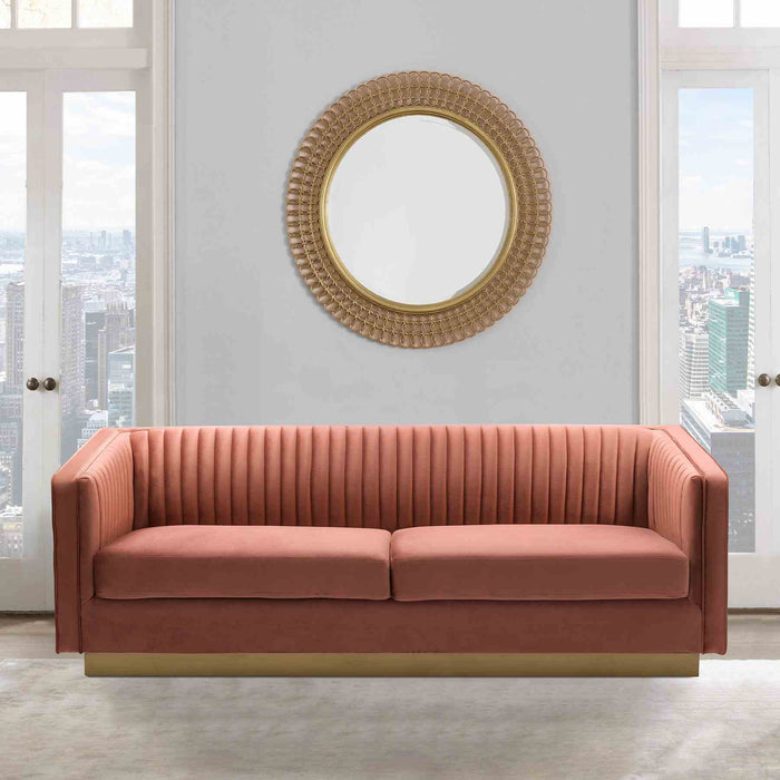 Miranda Blush Velvet and Gold Sofa