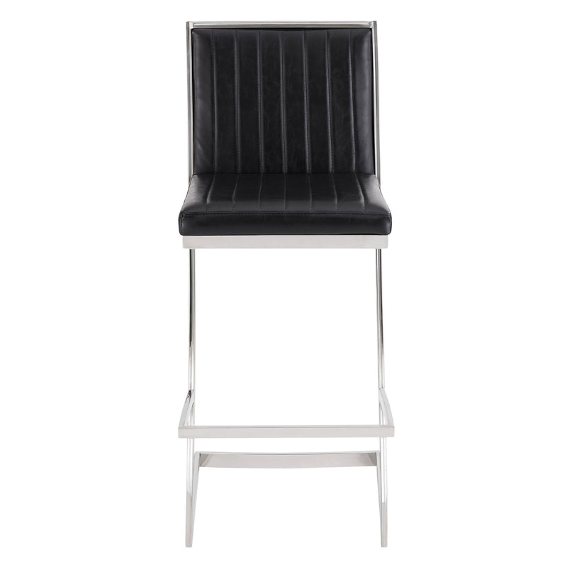 Marc 26" Vintage Black Faux Leather and Brushed Stainless Steel Bar Stool - Furniture City (CA)l