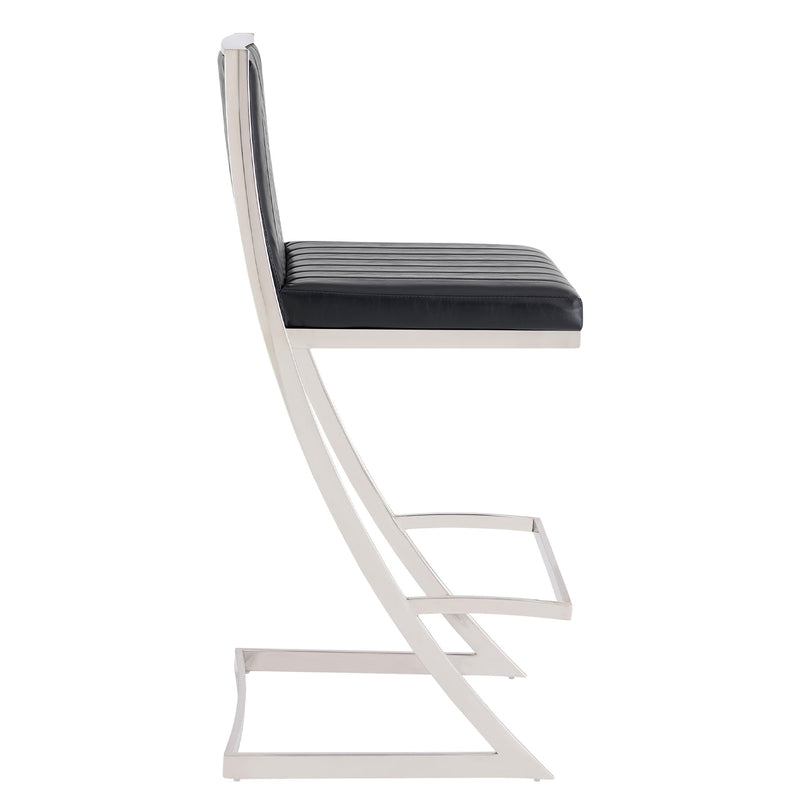 Marc 26" Vintage Black Faux Leather and Brushed Stainless Steel Bar Stool - Furniture City (CA)l