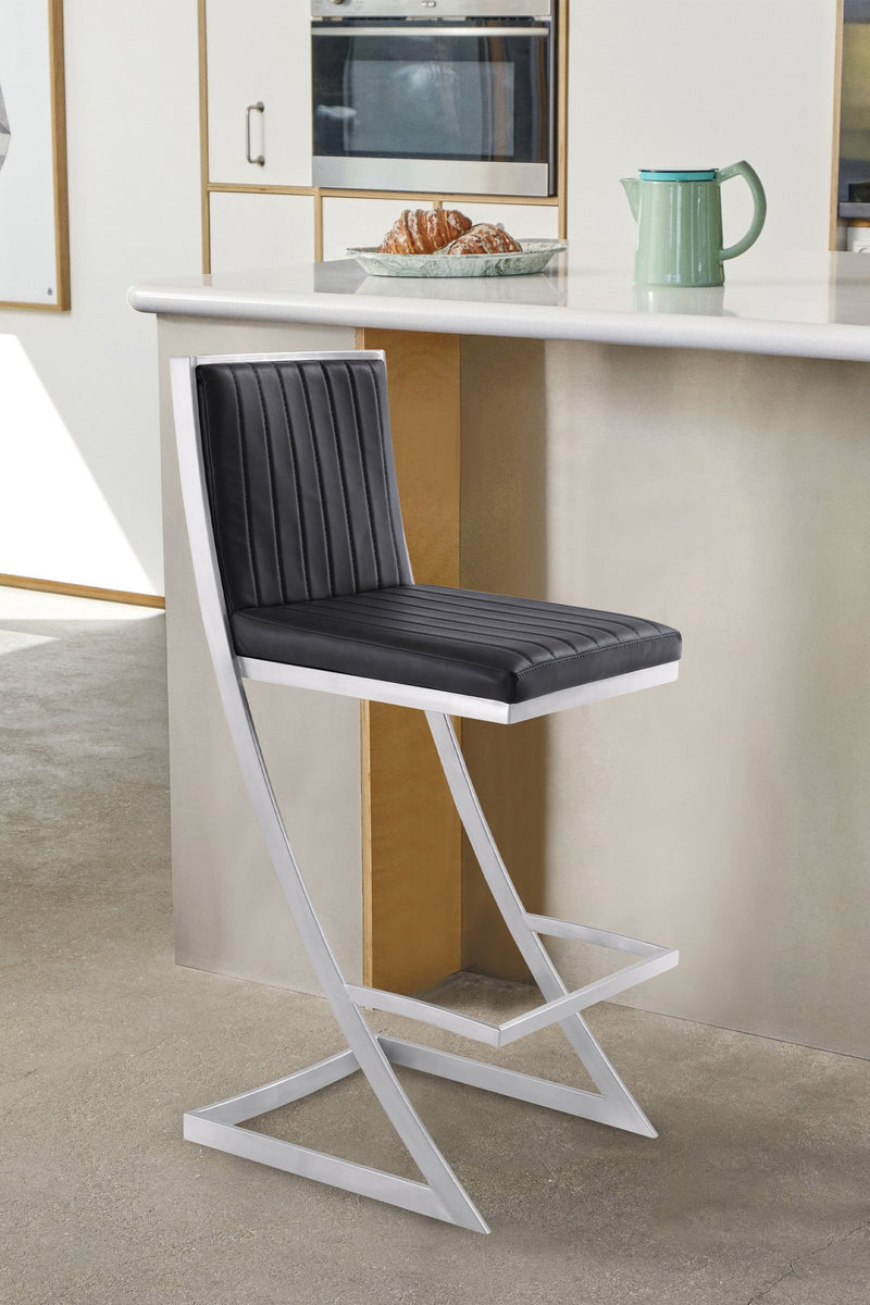 Marc 26" Vintage Black Faux Leather and Brushed Stainless Steel Bar Stool - Furniture City (CA)l