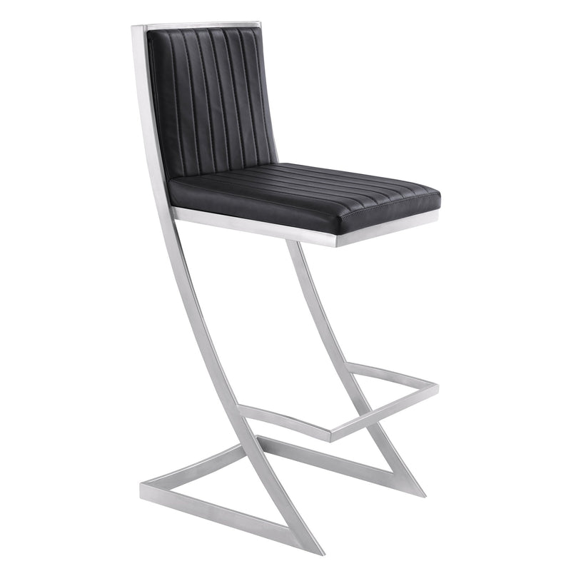 Marc 30" Vintage Black Faux Leather and Brushed Stainless Steel Bar Stool - Furniture City (CA)l